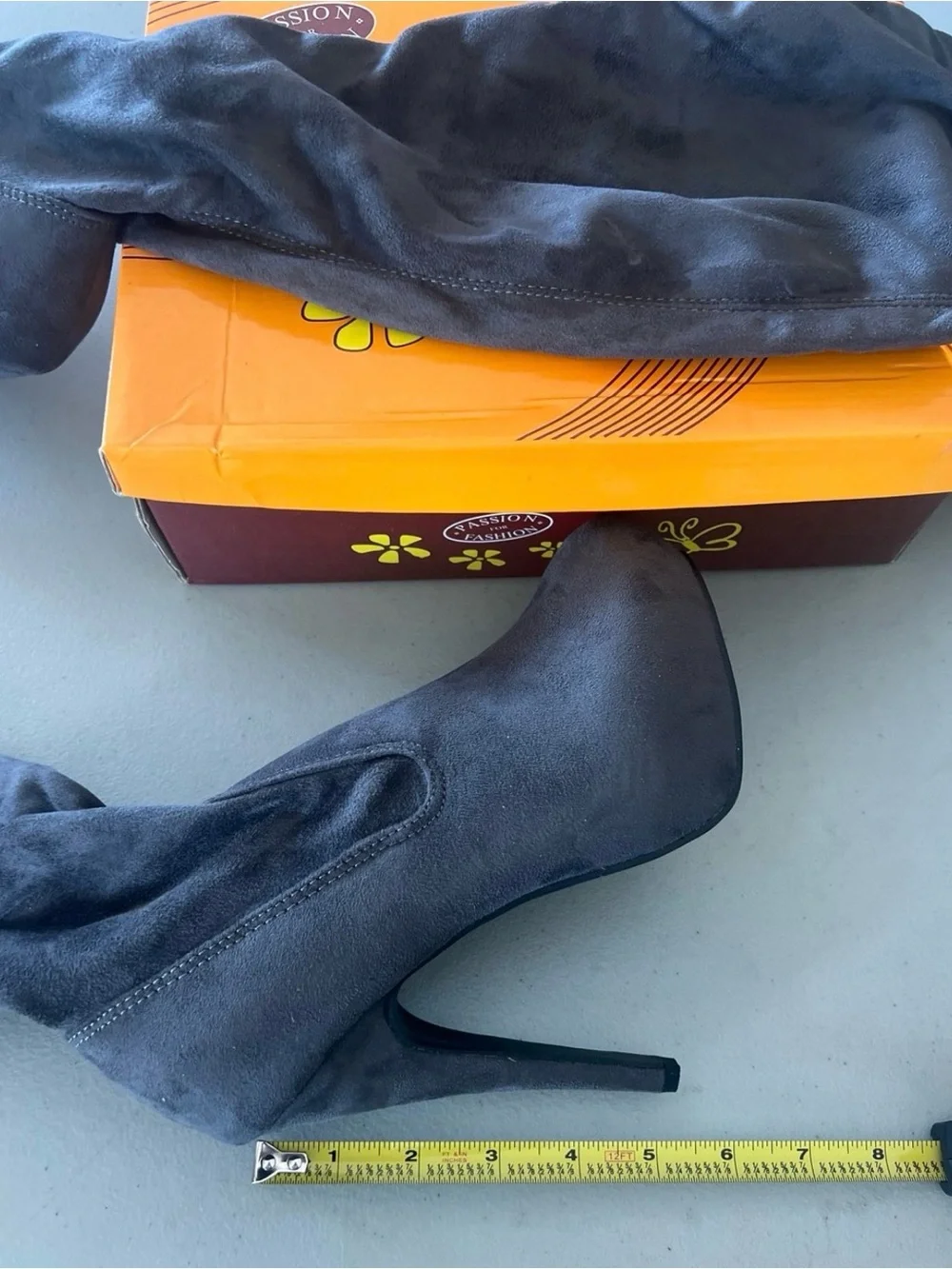 Women's Over-the-Knee High Heel Boots in Dark Gray Shoes Size 8
